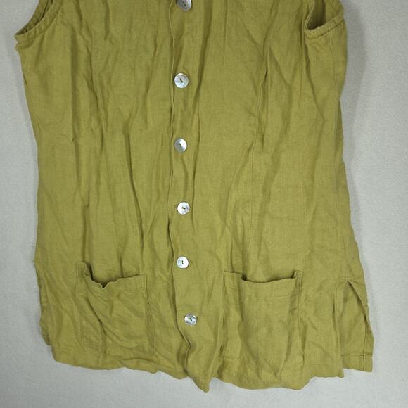Vintage Chicos Womens Top 2 Large Linen Green Pockets Business Workwear Grandma - Picture 7 of 11